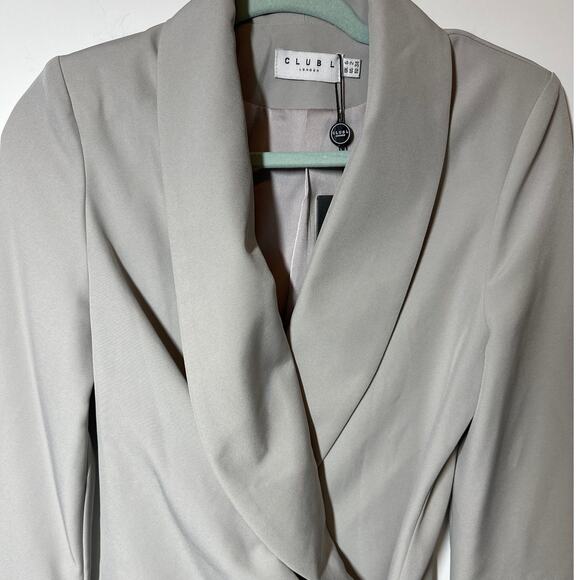 Club L London Gray Wrap Tie Detail Relaxed Blazer Gray Size 2 Celeb Style - Picture 4 of 16